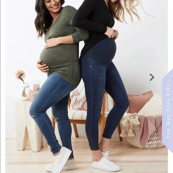 Indigo Blue Full Panel Maternity Skinny Jeans Dark Wash S - Picture 1 of 7